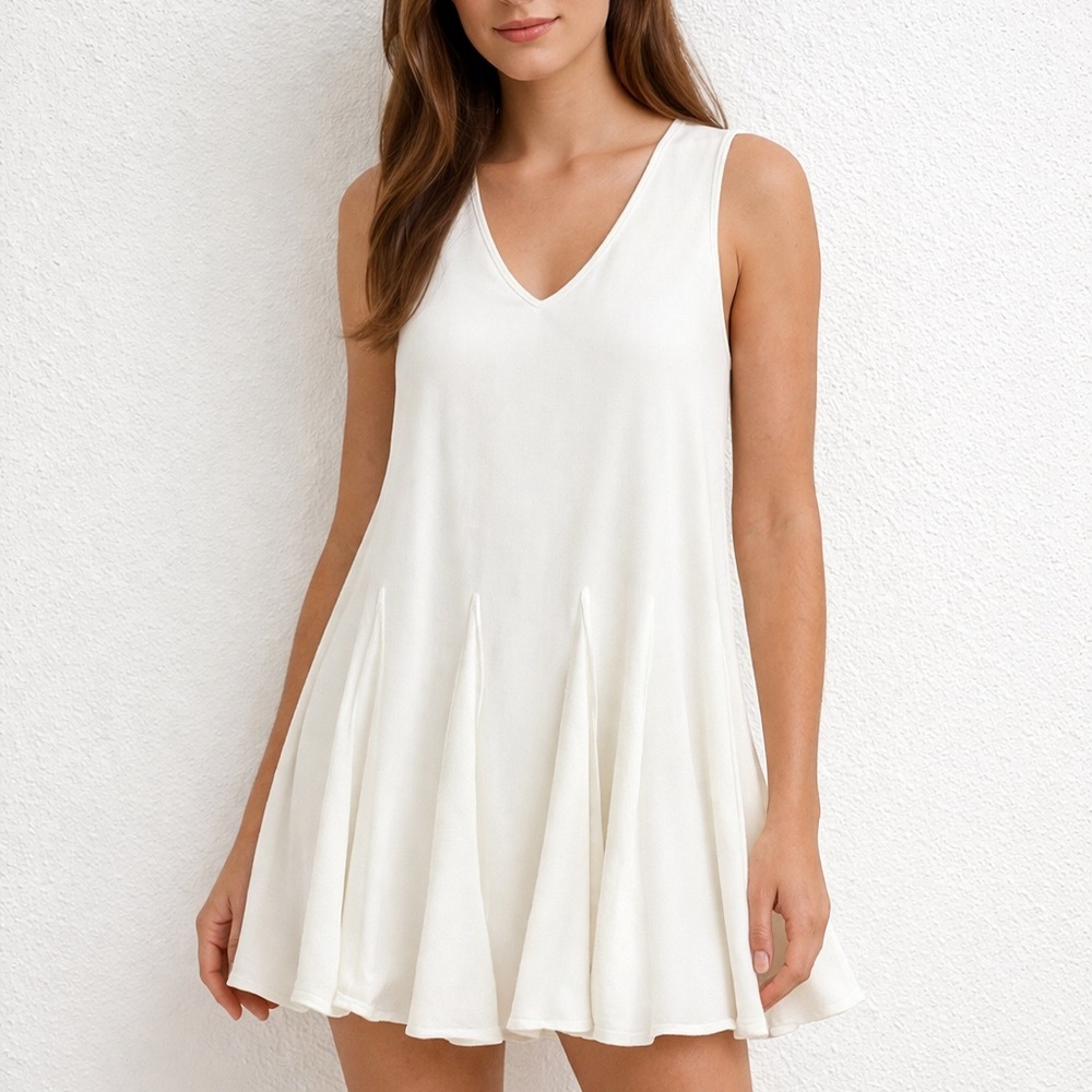 entro White Sleeveless V-Neck Swing Mini Dress S